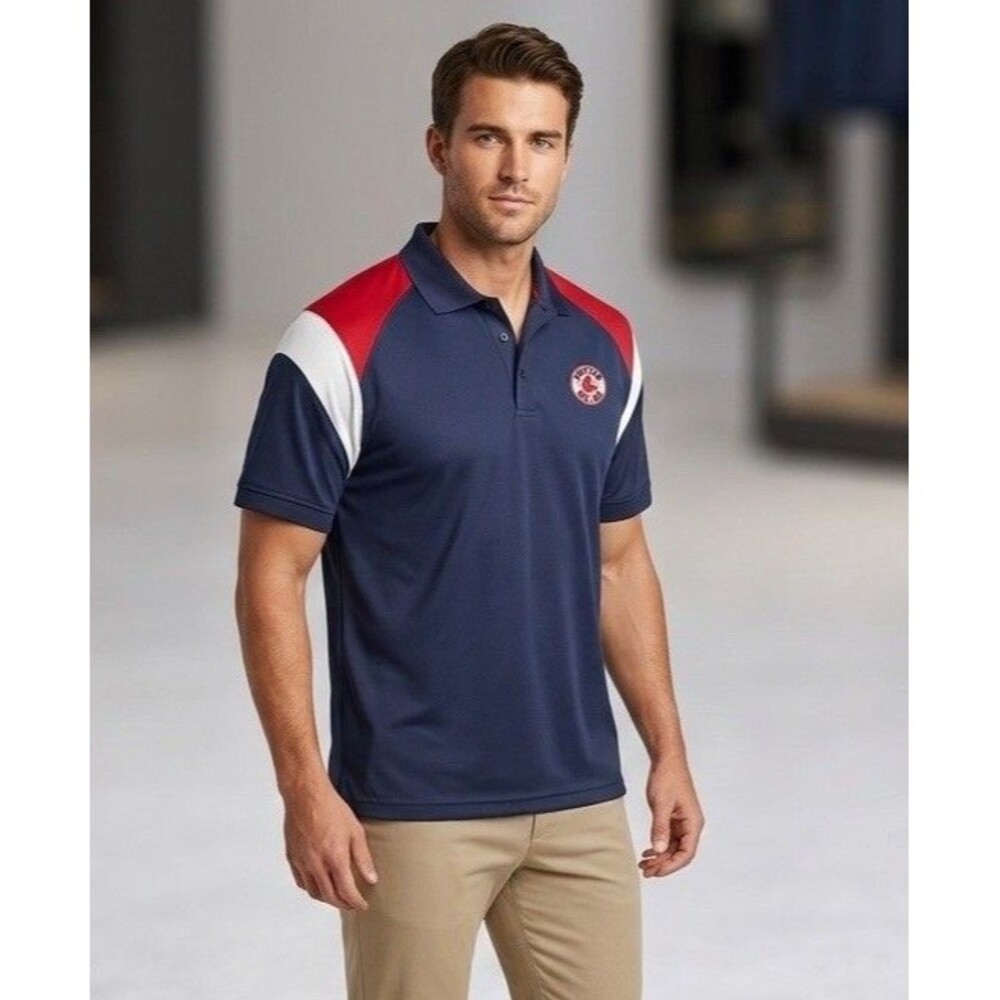Boston Red Sox MLB True Fan Performance Polo Shirt Men’s Size M Navy Red White